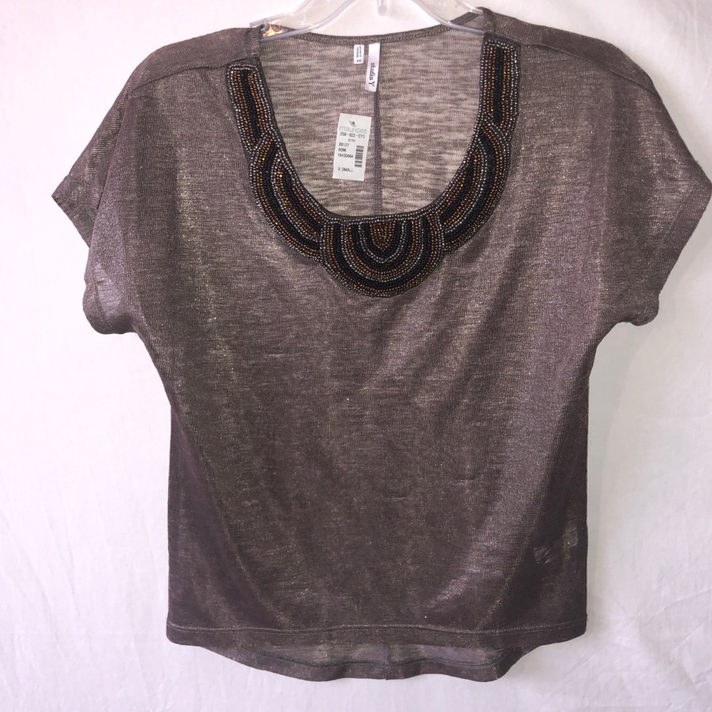 Brand New Studio Y Sheer Mesh Beaded Blouse